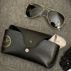 Ray-ban polarized authentic women’s aviators sunglasses with case gold black